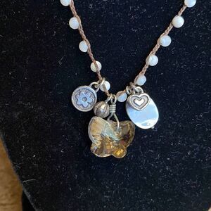 Brighton Karma silver‎ and smoky topaz butterfly charm statement collar necklace